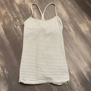 Lululemon grey and white striped tank top with built in sports bra.